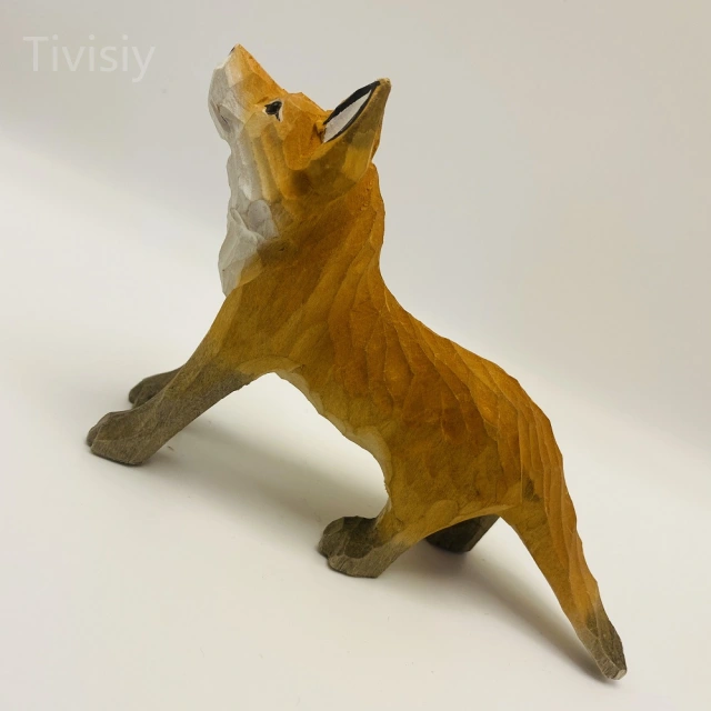 Playful Fox Handmade Wood Carving Ornament